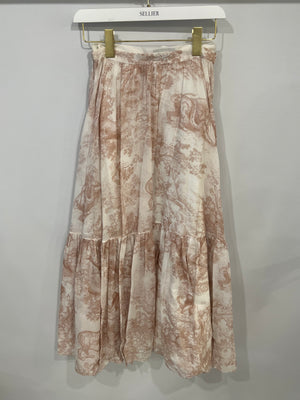 Christian Dior White and Pink Toile de Jouy Midi Skirt Size FR 36 (UK 8) RRP £1,900