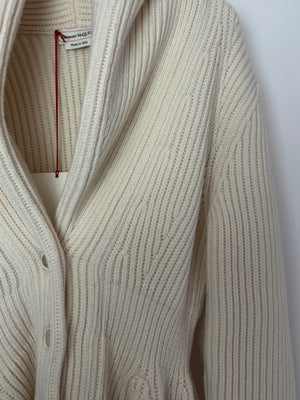 Alexander McQueen Cream Wool Peplum Cardigan Size XL (UK 14)