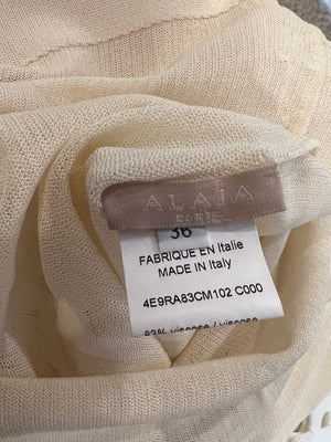 Alaia White Sleeveless Mini Dress with Perforated Skirt Design Size FR 36 (UK 8)