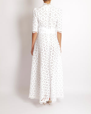 Elie Saab White Macrame Lace Midi Dress with V-Neck Detail Size FR 38 (UK 10)