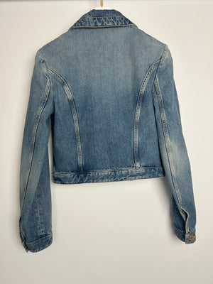Louis Vuitton Blue Cropped Denim Jacket with Gold Logo Detail and Gold Buttons RRP £2,110 Size FR 34 (UK 6)
