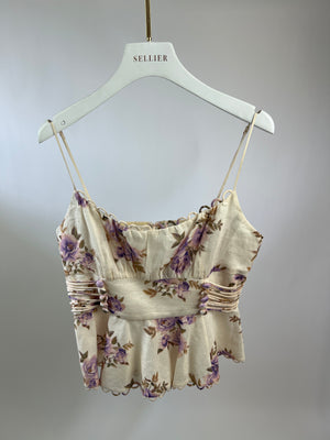 Zimmermann Cream and Purple Floral Print Top and Shorts Set Size 2 (UK 12)