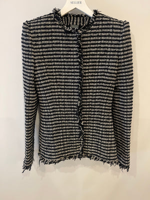 Alexander McQueen Black and White Stripped Frayed Tweed Jacket Size IT 40 (UK 8)
