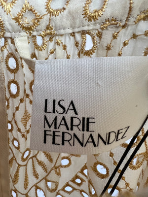 Lisa Marie Fernandez Cream, Gold Embroidery Anglaise Beach Jumpsuit with Belt Size 1 (UK 6)