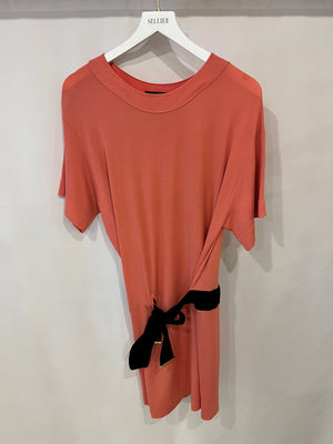 Louis Vuitton Coral Pink Mini Dress with Black Velvet Belt and Gold Logo Detail FR 38 (UK 10)