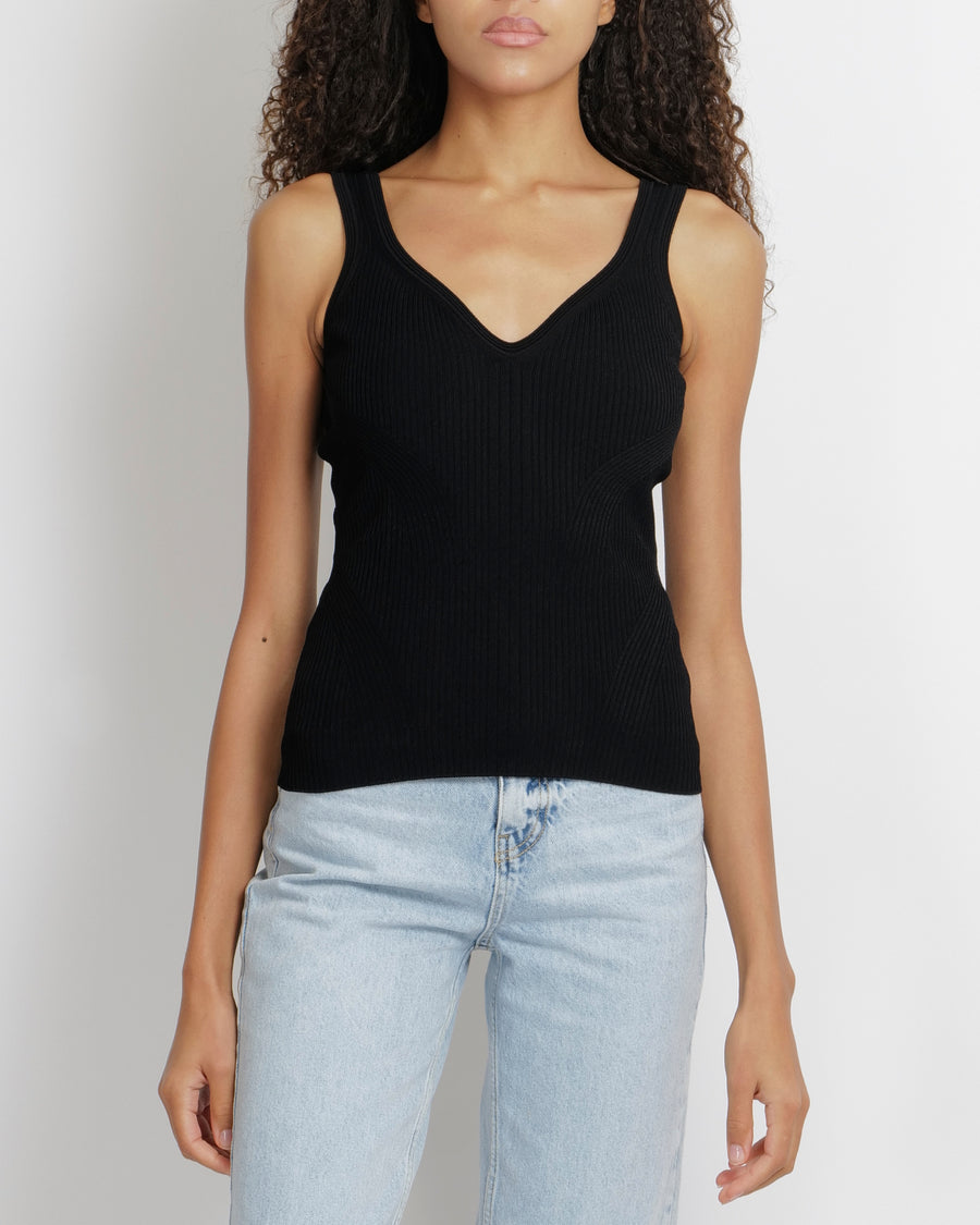 Alexander McQueen Black Ribbed Sleeveless Bodycon Top Size FR 38 (UK 10)