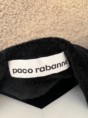 Paco Rabanne Black Velvet Long-Sleeve Top with Tie Detail and Silver Buttons Size FR 36 (UK 8)
