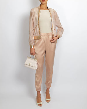 Ralph & Russo Blush Pink Jacket and Silk Trouser Set with Rose Gold Metallic Snake Trims Size IT 36/38 (UK 6/8)