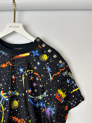 Louis Vuitton SS21 Black T-Shirt with Galaxy Print and Logo Details Size S (UK 8)