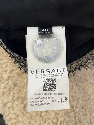 Versace Black and White Baroque Print Bralette with Lace Trim Detail Size IT 46 (UK 14)