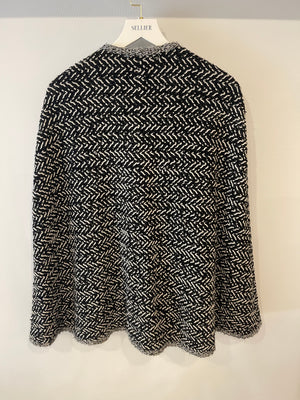 Chanel Black and White Tweed Cape with Crystal Embellished CC Buttons Size FR 36 (UK 8)