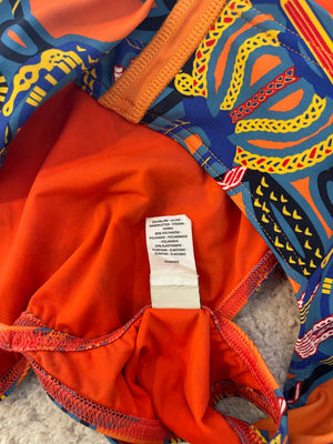 Hermes Orange & Multicolour Printed Cropped Top & Capri Trousers Bath/Gym Set Size FR 36 (UK 8)