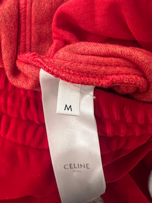 Celine Red Velours Tracksuit Trousers with White Details and Elasticated Waist with Embroidered Logo Detail Size M (UK 10)