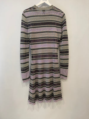 M Missoni Purple Metallic Striped Long-Sleeve Midi Dress Size IT 46 (UK 14)