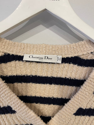 Christian Dior Cream and Navy Striped Knitted Cardigan and Top Set Size FR 36 (UK 8) RRP £2,100