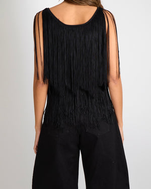 Tom Ford Black Fringed Knitted Tank Top Size M (UK 10)