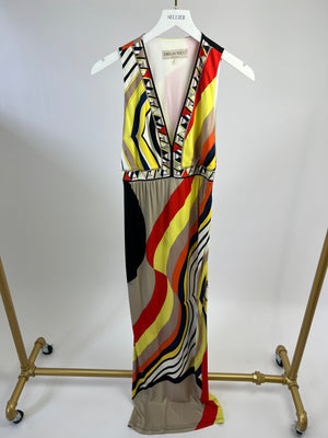 Emilio Pucci Multicoloured V Neck Maxi Dress with Logo Detail IT 42 (UK 10)