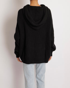 Celine Black Wool Knit Hooded Jumper with Multi-Colour Ombre Sequin Logo Size XS (UK 6)