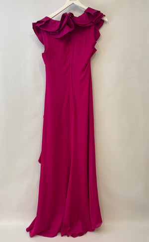 Valentino Hot Pink Silk Sleeveless Maxi Dress with Ruffle Details Size US 10 (UK 14)