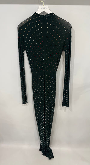 Alaia Dark Green Draped Maxi Dress with Silver Embellishments Size FR 36 (UK 8) RRP £2,900