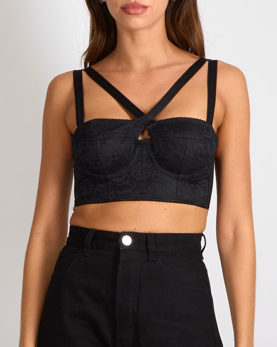 Dolce & Gabbana Black Lace Corset Bralette Top with Crossover Straps Size IT 36 (UK 4)