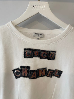 Chanel White T-Shirt with Embellished Coco Chanel Logo Size FR 36 (UK 8)