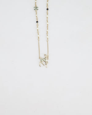 Chanel Champagne Gold CC Pearl Necklace with Bambi Pendant