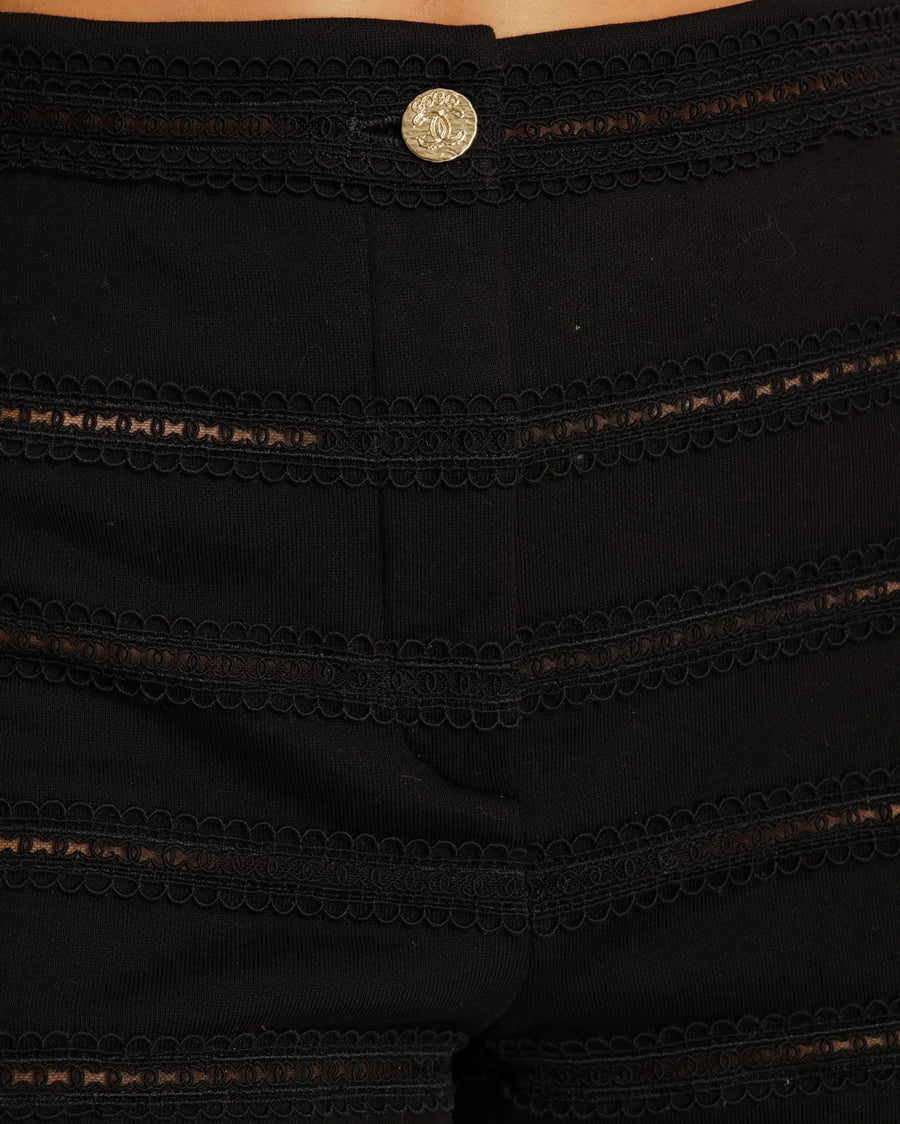 Chanel 24M Black Perforated CC Logo Shorts with Gold CC Button Detail Size FR 36 (UK 8)