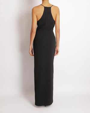 David Koma Black Maxi Dress with Silver Semi-Circle Hardware Details and Side SlitSize UK 10