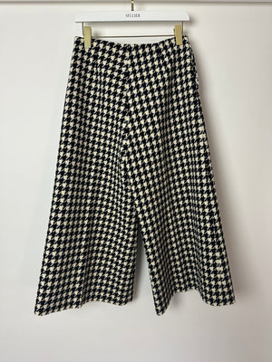 Gucci Black and White Houndstooth Wool Culotte Trousers Size IT 42 (UK 10)