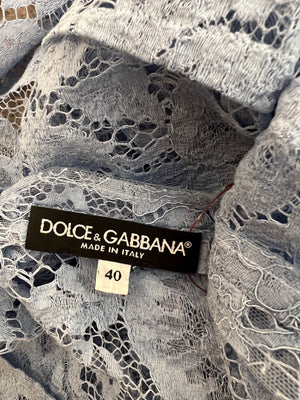 Dolce & Gabbana Light Blue Lace Long-Sleeved Midi Dress Size IT 40 (UK 8)