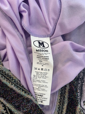 M Missoni Purple Metallic Striped Long-Sleeve Midi Dress Size IT 46 (UK 14)