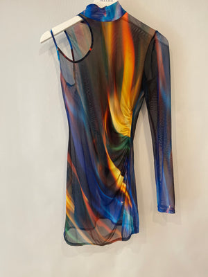 David Koma Multicolour Mesh Asymmetric Mini Dress Size UK 8 RRP £815