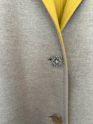 Loewe Beige and Yellow Wool Long Sleeve Coat with Silver Anagram Logo Button Size FR 34 (UK 6)