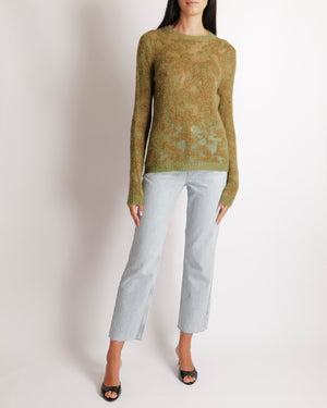 Christian Dior Green, Brown and Gold Metallic Cashmere Jumper with Back CD Logo Detail Size FR 38 (UK 10)