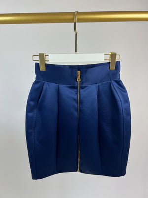 Balmain Navy Silk Mini Skirt with Gold Zip Detail FR 38 (UK 10)