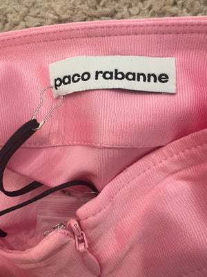 Paco Rabanne Pink Mini Skirt with Sequined Pleated Hem and Gold Buttons Detail Size FR 36 (UK 8)
