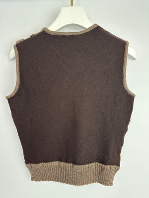 Christian Dior Brown and Taupe Knitted Vest Top and Cardigan with Mohair Embroidery Set Size FR 40/42 (UK 12/14)