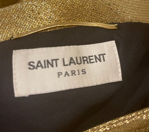 *RUNWAY* Saint Laurent Gold Embellished Long-Sleeve Mini Dress Size FR 38 (UK 10)