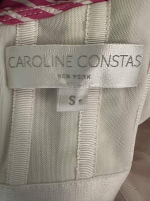 Caroline Constas Pink and White Stripe Off-Shoulder Cotton Top With Corset Detail Size S (UK 8)