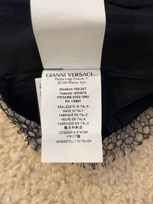 Versace Black and White Baroque Print Bralette with Lace Trim Detail Size IT 46 (UK 14)