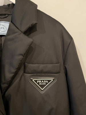 Prada Black Re-Nylon Down Coat with Logo and Belt Detail Size IT 36 (UK 4) RRP £2,400
