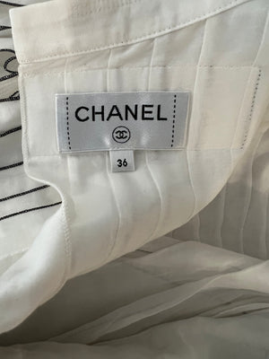 Chanel Spring 2017 White Silk Striped Ruffle Long-Sleeve Top  Velcro Back Detail Size FR 36 (UK 8)
