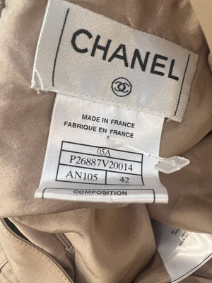 Chanel 05A Beige Leather Pleated Mini Skirt with Gold CC Logo Detail Size FR 42 (UK 14)