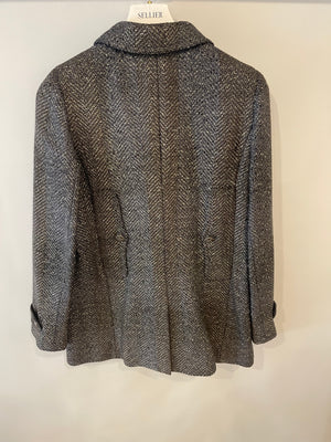 Chanel Fall 2007 Grey Metallic Tweed Double-Breasted Jacket with CC Logo Star Buttons Size FR 36 (UK 8)