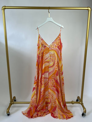 Emilio Pucci Pink, Yellow Orange Printed Silk Maxi Sun Dress Size UK 8