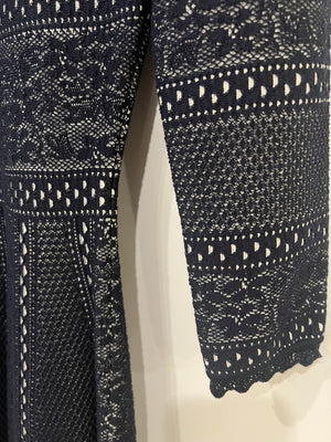 Alexander McQueen Navy and White Embroidered Long-Sleeve Mini Dress Size IT 40 (UK 8)