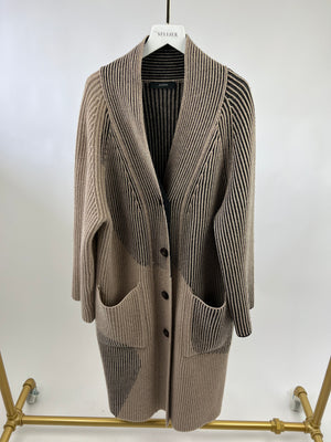 Joseph Brown and Black Merino Wool Longline Coat Size L (UK 10)