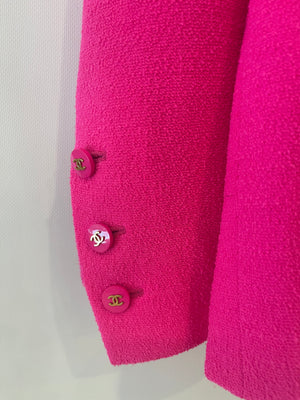 Chanel Hot Pink Spring 1995 Barbie Collection Tweed Jacket with Gold CC Logo Buttons Size FR 38/40( UK 10/12)