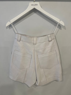 Hermès White Leather Shorts with White Pearl Logo Button Size FR 36 (UK 8)
